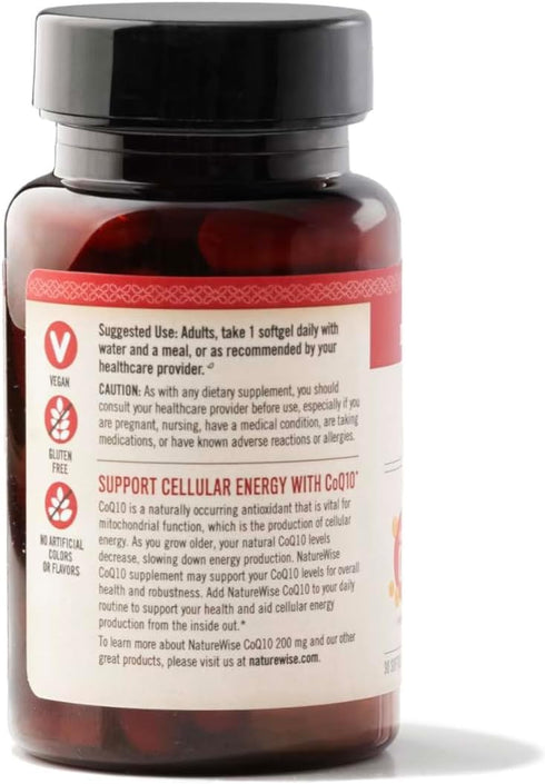 NatureWise CoQ10 200mg Softgels - 30 Softgels | High Potency Ubiquinone Antioxidant for Heart Health + Energy