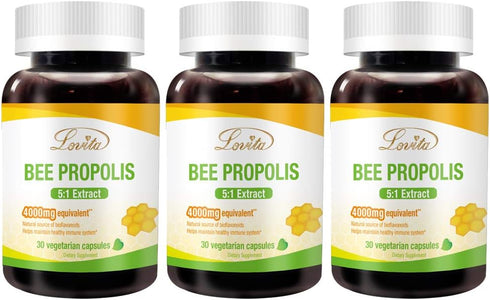 Lovita Bee Propolis Capsule, 4000mg Equivalent, 5:1 Concentration, Natural Propolis Extract, 30 Capsules