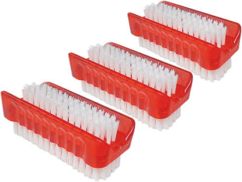 LOLA Products Hand & Nail Brush, 2 Sided Soft & Stiff with Comfortable No-Slip Grip, Red - 3 Pack