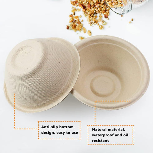 100 Pack Compostable Small Disposable Soup Bowls, 8oz Recycled Paper Bowls for Hot Soup, Ice Cream, Salad, Snack,