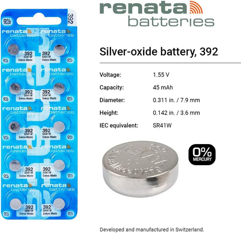 Renata Batteries 392 Silver Oxide Watch Battery (5 Pack)