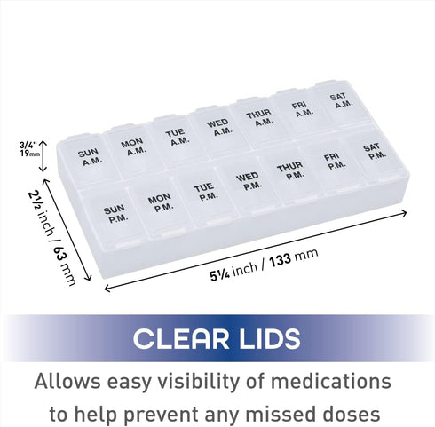 REMIND N TIME (7-Day) 2 Remind N' Time Weekly AM/PM Pill Organizer, Vitamin and Medicine Box, Large Compartments, Times