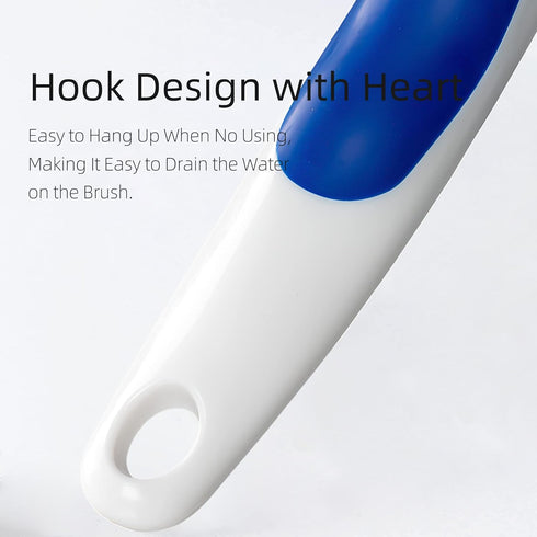 2-Pack Scrub Brush with Long Handle, Medium Firm Bathroom Cleaning Supplies for Kitchen or Carpet, White & Blue