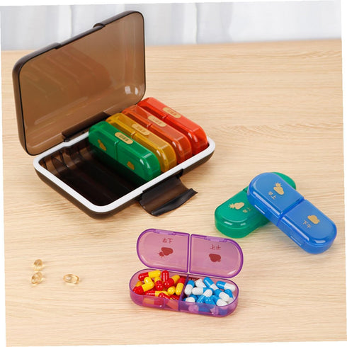 HOMSFOU Weekly Pill Organizer Case with Multi-Color Compartments, Portable Medicine Storage Box with Sealing Lid