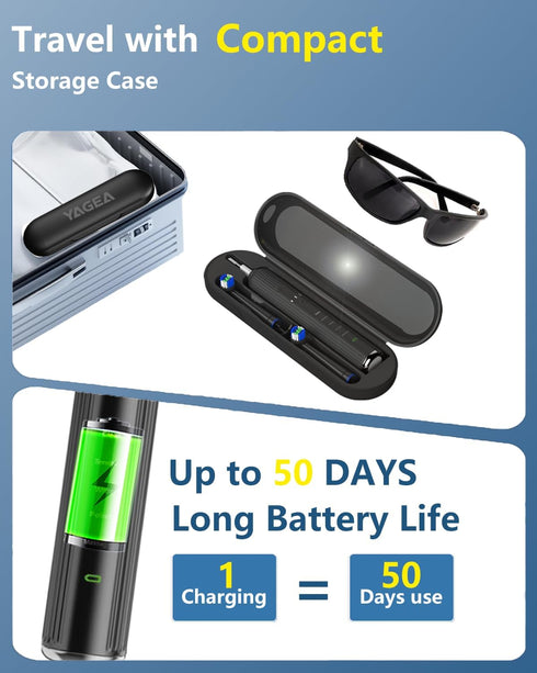 YAGEA 8 5 50-Day 3 R05(Black) Rotating Electric Toothbrush for Adults with Brush Heads, Travel Case, Modes Rechargeable