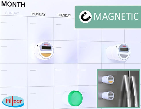 Portable Pill Organizer Dispenser with Timer Cap for Medication, Supplements and Vitamins. Perfect for Travel or Home