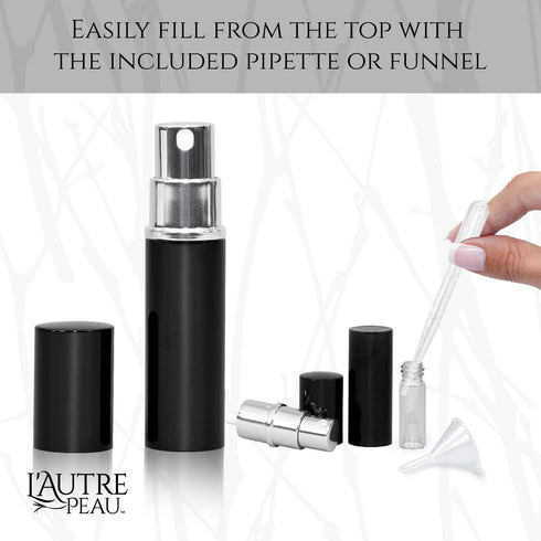 L'AUTRE PEAU Refillable Perfume & Cologne Atomizers, Portable Travel Size with Metallic Exterior & Glass Interior, 4 Pc