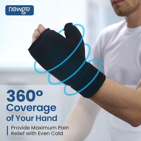 NEWGO Hand Ice Pack Gloves - Gel Cold Therapy for Hand Arthritis, Wrist Ice Pack for Tendinitis, Carpal Tunnel (Black)