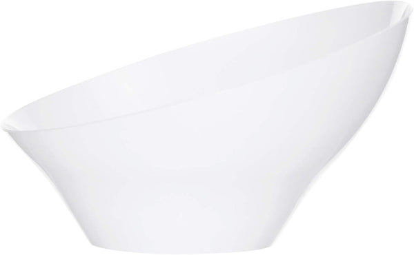 PLASTICPRO Disposable Angled Plastic Bowls, Large Round Serving Bowl for Snacks or Salad, White, Pack of 4