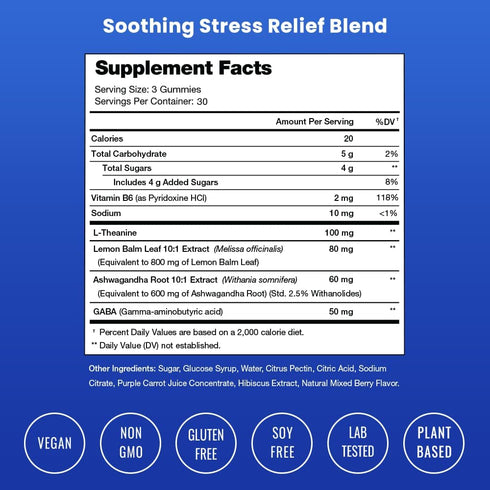 Calm Gummies with Ashwagandha, L-Theanine, GABA, Vitamin B6 & Lemon Balm, Vegan & Non-GMO, 90 Gummies for Mood & Stress