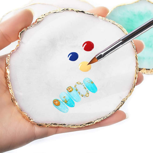 AUOCATTAIL Nail Art Design Tools 15pcs Painting Brushes Set with 5pcs 2-way Dotting Pens & A Gold-rimmed Resin Palette Nail Art Brushes Kits Nail Art Supplies Nail Art Accessories, White