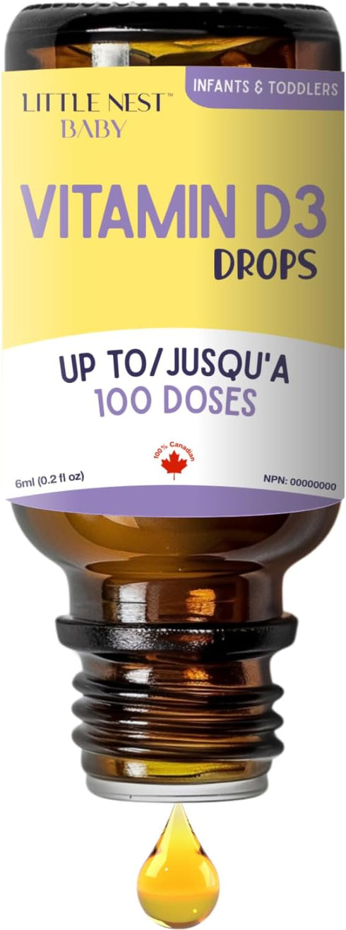 Little Nest D3 400 100 Baby Vitamin Drops IU per Dose | Natural & Clean Formulation for Infants & Toddlers | Day Supply