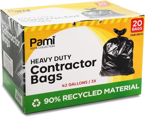 PAMI Heavy-Duty Contractor Bags, 42 Gallon, Pack of 20, Large Black Trash Bags