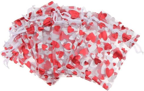 100pcs Love Heart Gift Bags, Drawstring Candy Bags for Jewelry Packaging, Wedding Gift Pouch for Parties