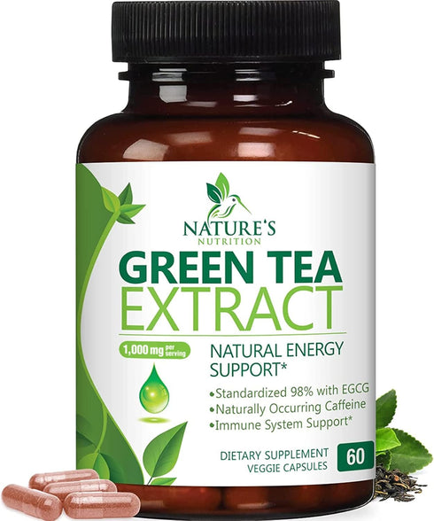 Green Tea Extract Capsules 1000mg 98% Standardized EGCG - 60 Capsules for Natural Energy & Heart Support
