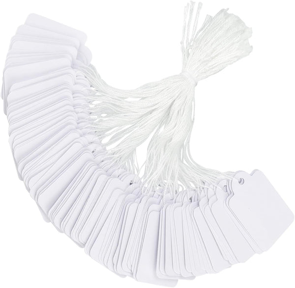jijAcraft 500Pcs White Blank Tags with String, 1.8 x 1 Inch Cloth Pricing Tags for Small Business, Writable Labels