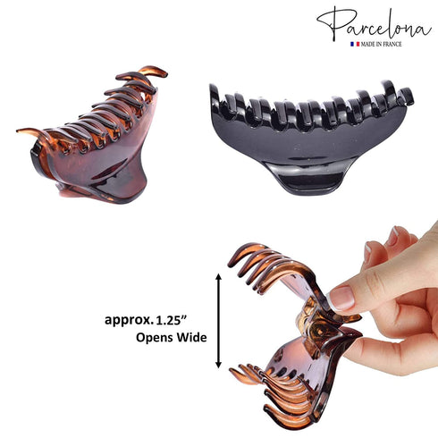 Parcelona French Skinny Boss Small 2 1/4" Black N Shell Celluloid Acetate Claw Clips Set of 2 for Fine Hair