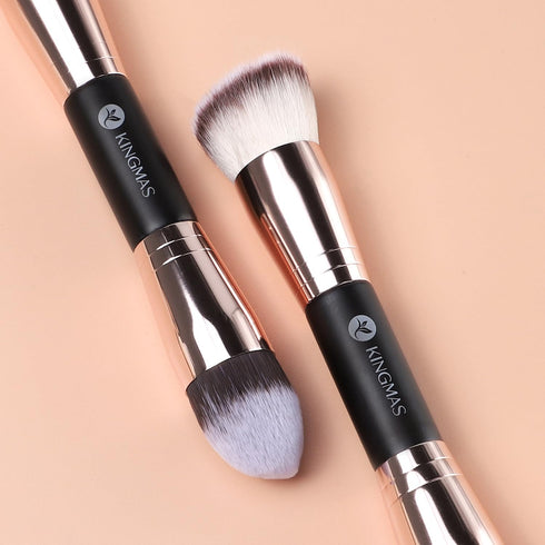 KINGMAS Foundation Makeup Brushes, 2Pcs Premium Double-Ended Brush for Buffing Liquid, Cream, Powder