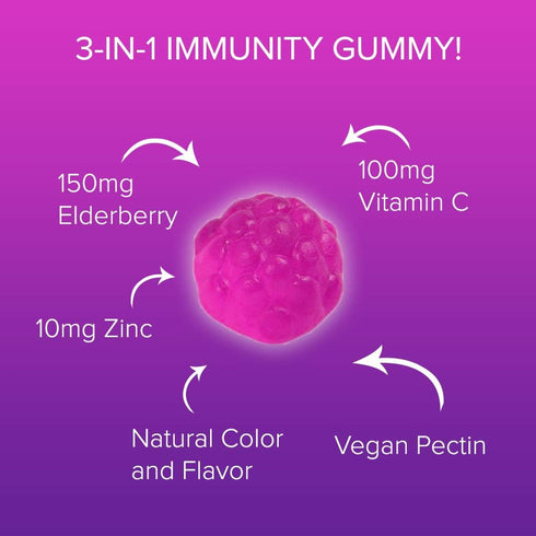 Sambucus Elderberry Gummies - Daily Immune Support Supplement with Vitamin C & Zinc, 180 Vegan Gluten-Free Gummies