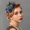 Yokawe 20s Elegant Black Peacock Feather Hair Clip with Flowers, Gatsby Party Accessories for Women
