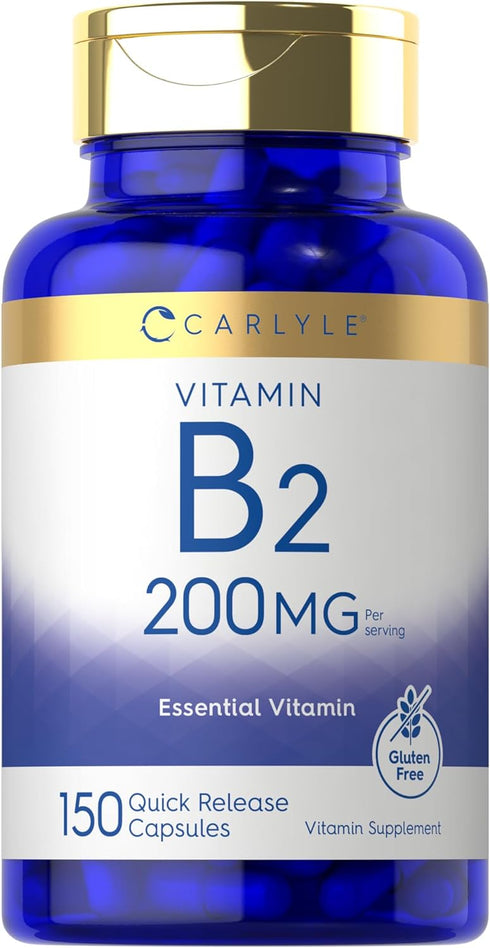 Carlyle Vitamin B-2, Riboflavin, 200mg, 150 Count, Vegetarian, Non-GMO & Gluten Free Essential Supplement