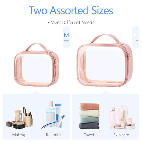 PACKISM TSA Approved Toiletry Bag - 180° Large Opening Clear Makeup Bags with Handle, Rose Pink