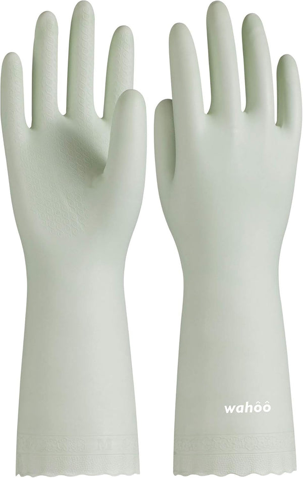 LANON Skin-Friendly Cleaning Gloves, Reusable Dishwashing Kitchen Gloves, Non-Slip, Canary Green, Medium