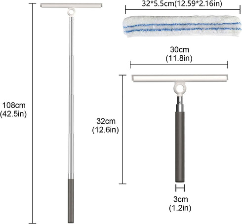 Pawy Pawy 2-in-1 Shower Squeegee for Glass Doors, Telescopic Squeegee for Window Cleaning with Microfiber Scrubber