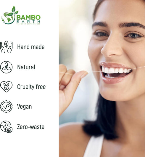 Biodegradable Mint Dental Tooth Lace Floss, 2X Refillable Flossers, 100% Organic Natural Teeth Silk Spool