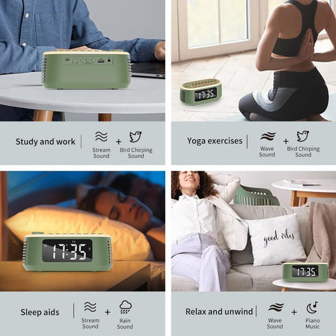 White Noise Machine Bluetooth Speaker, Digital Alarm Clock Sleep Timer with LED Display RGB Night Light, Soothing