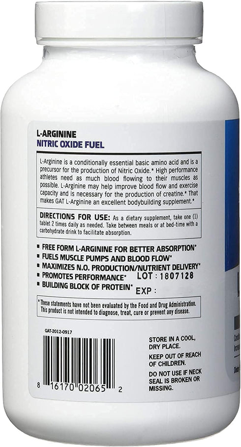 GAT Sport L-Arginine Tablets, 180 Count