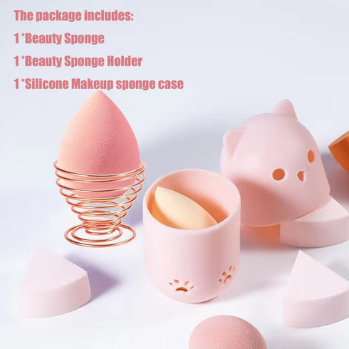 Makeup Sponge Holder + Travel Case, Beauty Blender Drying Stand & Storage Containers (Pink & Purple)