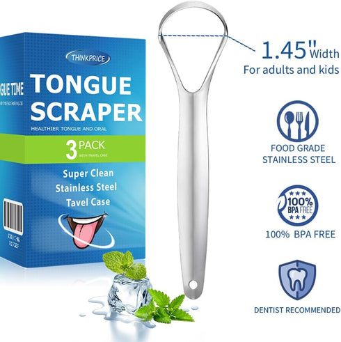 Metal Tongue Scraper for Adults and Kids, Oral Hygiene Tool for Bad Breath