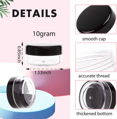 10 Gram Sample Containers with Lids, 10ML Sample Jars, 40 PCS Small Cosmetic Sample Containers for Makeup, Lotion, Eye Shadow, Liquids, Powder, Lip Balms by ZIZEMOJA