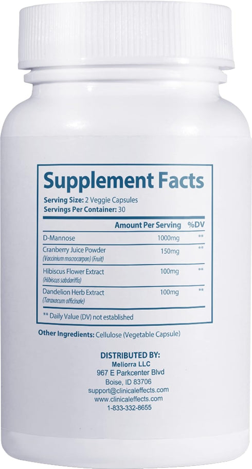 Clinical Effects UT Support - 60 D Mannose Capsules for Natural Cleanse and Urinary Tract Health Support