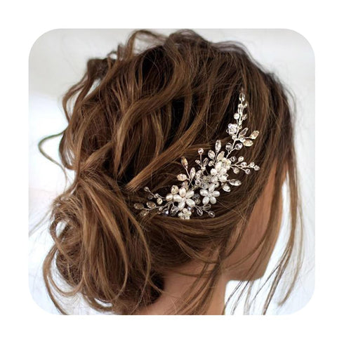 JAKAWIN Bride Wedding Hair Comb - Pearl Flower Hair Piece Rhinestone Bridal Accessories for Women