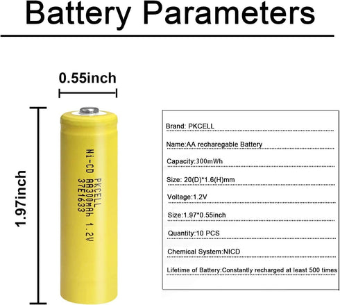 PKCELL 4 Pack 1.2V 300mAh Lights(4PCS) AA NICD Rechargeable Button Top Battery for Solar
