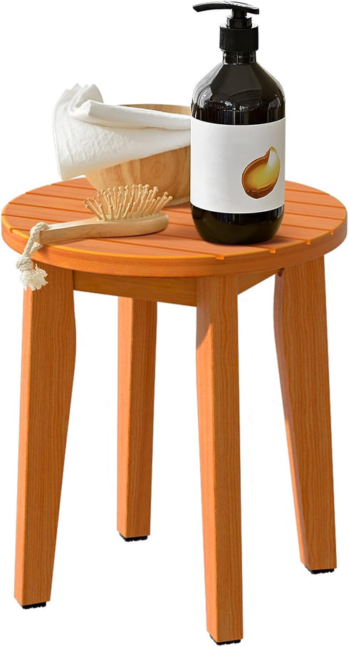 Round 16 Inch Bamboo Waterproof Shower Bathroom Stool Chair, Duty Wooden Bath