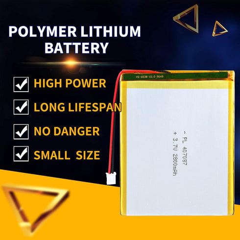 3.7V 2800mAh 407087 Lipo Battery Pack with JST Connector, Rechargeable Lithium Polymer Ion
