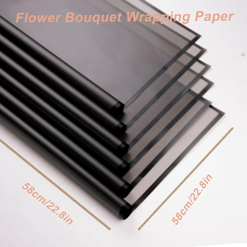 VOWOVOSDAY 20 Pcs Black Flower Wrapping Paper, Waterproof Floral Bouquet Packing Material with Ribbon for DIY Craft Gift