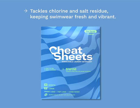 Laundry Detergent Sheets, Swim Travel Packs, Sea Spray, 10 Sheets (10 Loads), Eco-Friendly, Liquidless