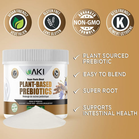 AKI Plant-Based Prebiotic Blend - 6 oz / 170 g, Ideal Source of FOS & Inulin for Intestinal Flora & Immunity, Vegan