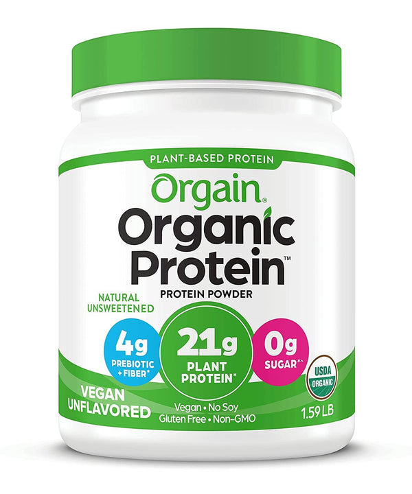 Orgain Organic Vegan Protein Powder, Natural Unsweetened - 21g Plant Protein, 4g Prebiotic Fiber, 1.59 lb