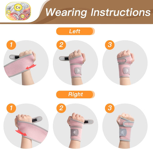 INDEEMAX 2 Pack Copper Wrist Brace Support for Carpal Tunnel, Adjustable Compression Wraps for Pain Relief