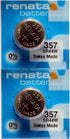 Renata 357 SR44W Batteries - 1.55V Silver Oxide 357 Watch Battery (2 Count)