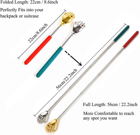 Telescopic Back Scratcher with Extendable Handle, Portable Stainless Steel Hand Massage Tool, 2 Pack
