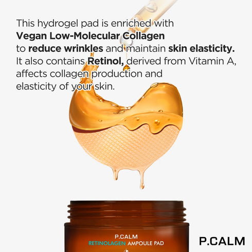 P.CALM Retinolagen Ampoule Pad - 60 Patches, Vegan Fragrance-Free Hydrogel Under Eye Patch with Retinol & Bakuchiol