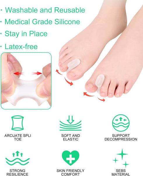 12 Pack Gel Toe Separators - Bunion Toe Spacers for Women and Men, Soft Silicone for Toe Pain Relief (6L+6S)