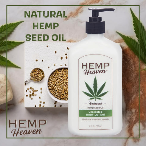 Unscented Body Lotion Natural Hemp Seed Oil - Moisturizing & Soothing Skincare, Paraben-Free, 18 Oz for Sensitive Skin