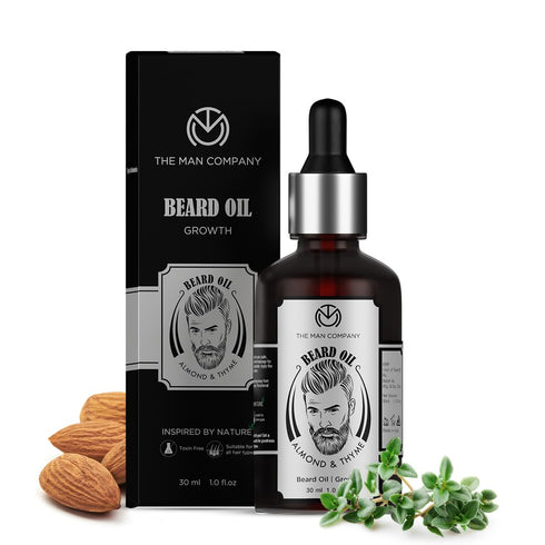 The Man Company 100% Natural Beard Oil for Men, Almond Oil, Thyme, Argan, Jojoba Oil for Faster Beard Growth, 1.1 Oz